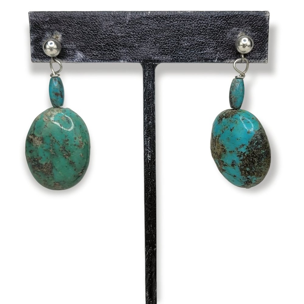 Vintage Green Blue Turquoise Stud Dangle Earrings